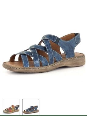 Josef Seibel Blue Leather Sandals Lisa 03 Womens Casual Sandals Sz 41